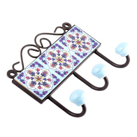 Turquoise Yellow Tiny Flower Tiles Hooks